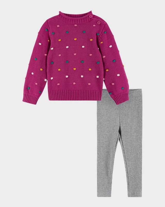 Girl's Pom Pom Sweater & Leggings Set, Size 3M-24